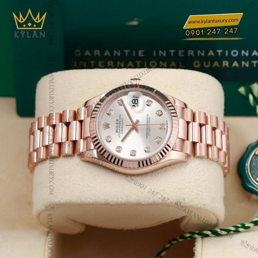 Kỳ Lân Luxury rolex datejust 31 mat so bac 278275 0039 2 Đồng hồ Rolex Datejust 31 vàng hồng mặt số bạc 278275-0039