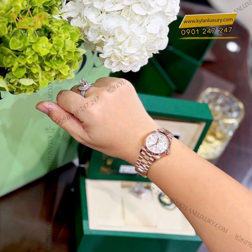 Kỳ Lân Luxury rolex datejust 31 mat so bac 278275 0039 5 Đồng hồ Rolex Datejust 31 vàng hồng mặt số bạc 278275-0039