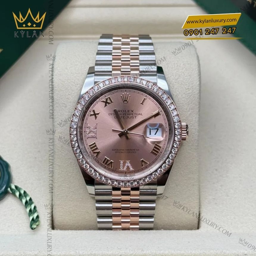 Kỳ Lân Luxury rolex datejust 36 126281rbr 0015 3 Đồng hồ Rolex Datejust 36 hồng kim cương 126281RBR-0015