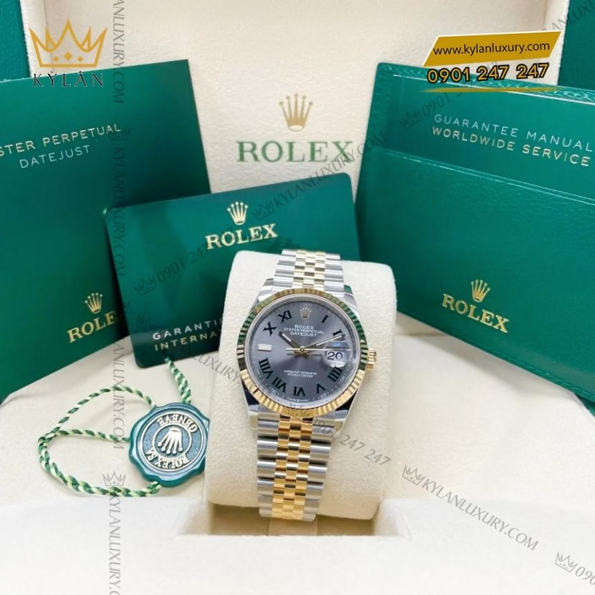 Kỳ Lân Luxury rolex datejust 36 demi la ma 126233 0035 2 Đồng hồ Rolex Datejust 36 demi xám La Mã 126233-0035