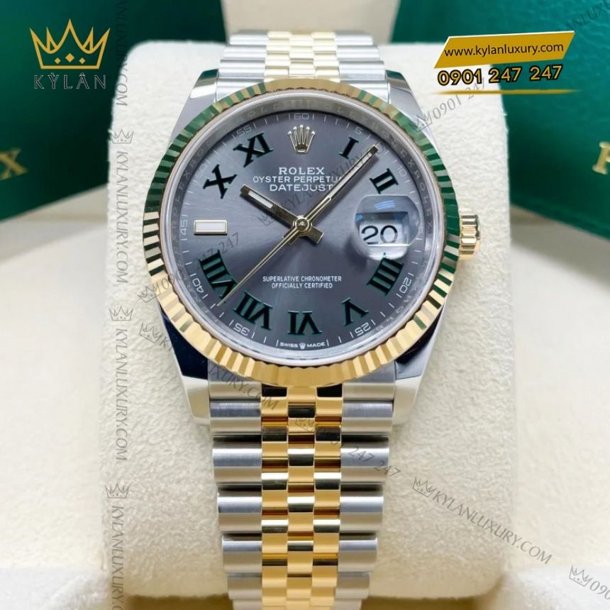 Kỳ Lân Luxury rolex datejust 36 demi la ma 126233 0035 5 Đồng hồ Rolex Datejust 36 demi xám La Mã 126233-0035