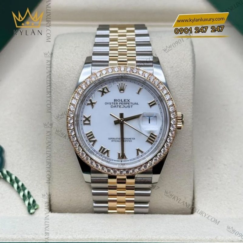 Đồng hồ Rolex Datejust 36 demi La Mã vành kim 126283RBR-0015