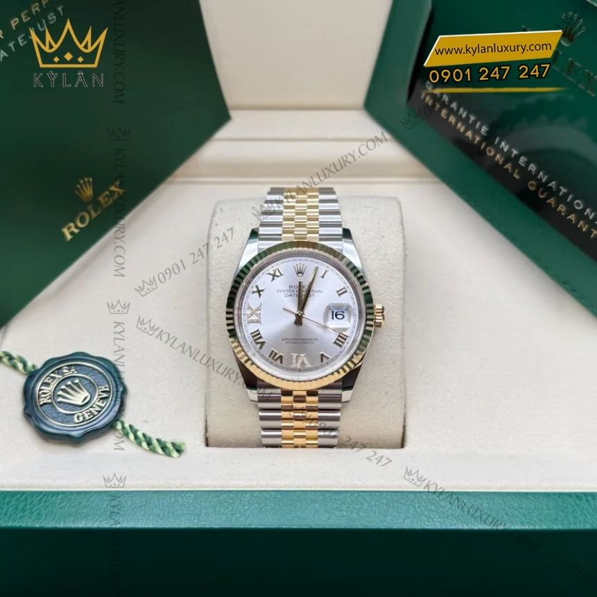 Kỳ Lân Luxury rolex datejust 36 demi mat so bac 126233 0031 10 Đồng hồ Rolex Datejust 36 demi mặt số bạc 126233-0031