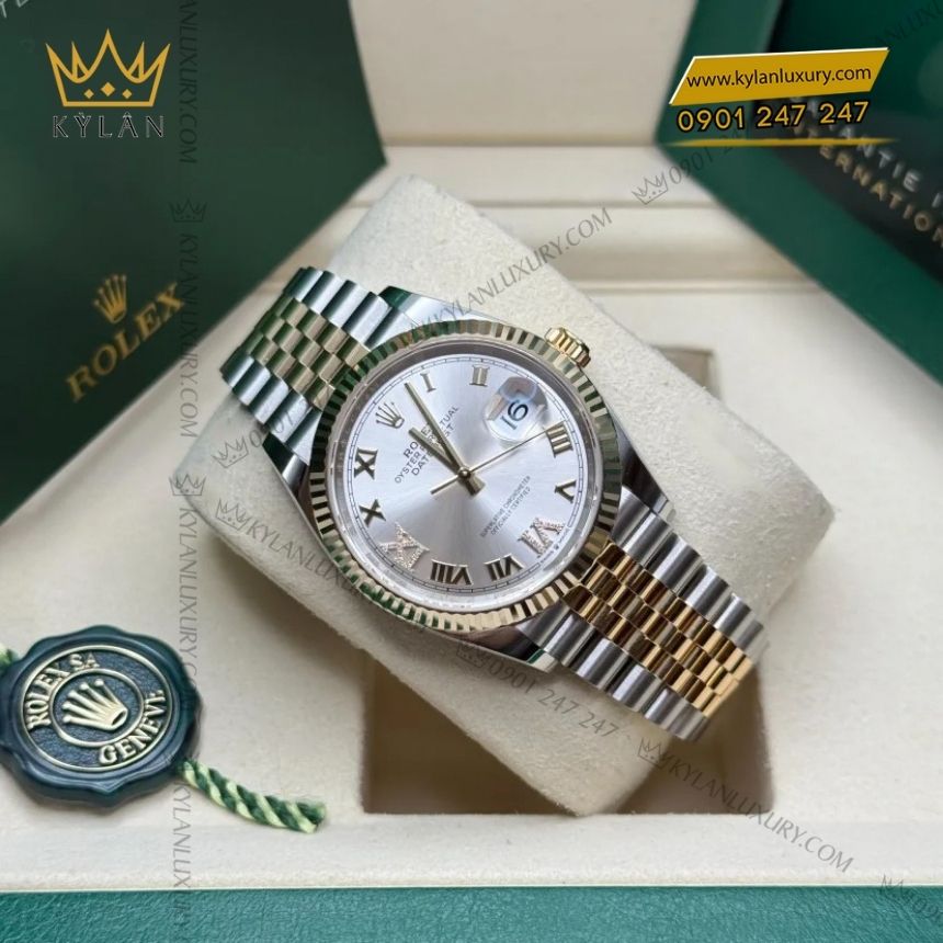 Kỳ Lân Luxury rolex datejust 36 demi mat so bac 126233 0031 7 Đồng hồ Rolex Datejust 36 demi mặt số bạc 126233-0031