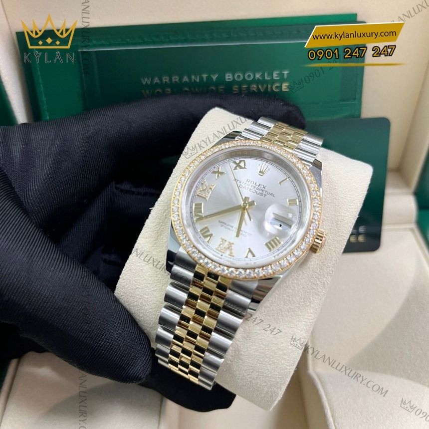 Kỳ Lân Luxury rolex datejust 36 demi mat so bac 126283rbr 0017 2 Đồng hồ Rolex Datejust 36 mặt số bạc vành kim 126283RBR-0017