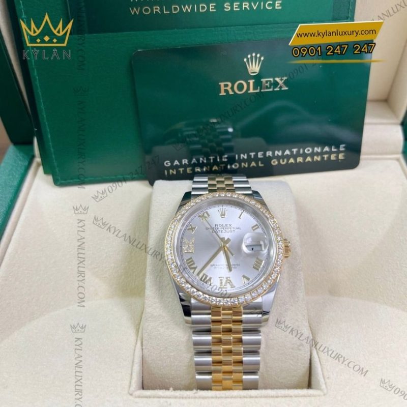 Đồng hồ Rolex Datejust 36 mặt số bạc vành kim 126283RBR-0017