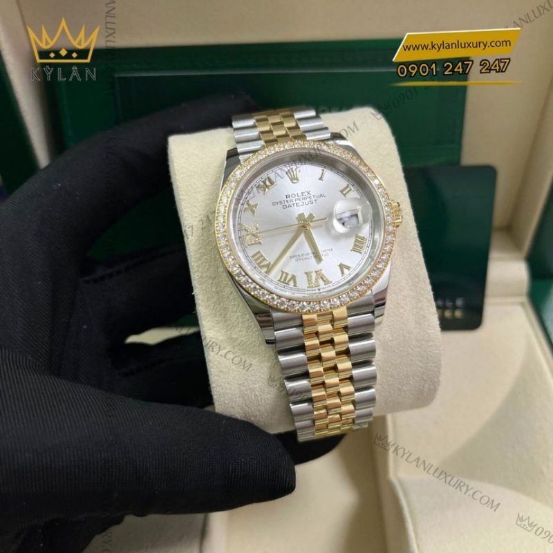 Đồng hồ Rolex Datejust 36 mặt số bạc vành kim 126283RBR-0017