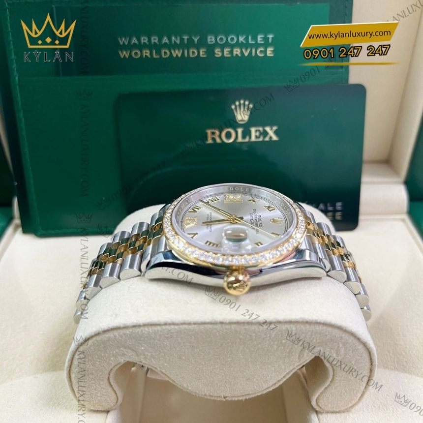 Kỳ Lân Luxury rolex datejust 36 demi mat so bac 126283rbr 0017 5 Đồng hồ Rolex Datejust 36 mặt số bạc vành kim 126283RBR-0017