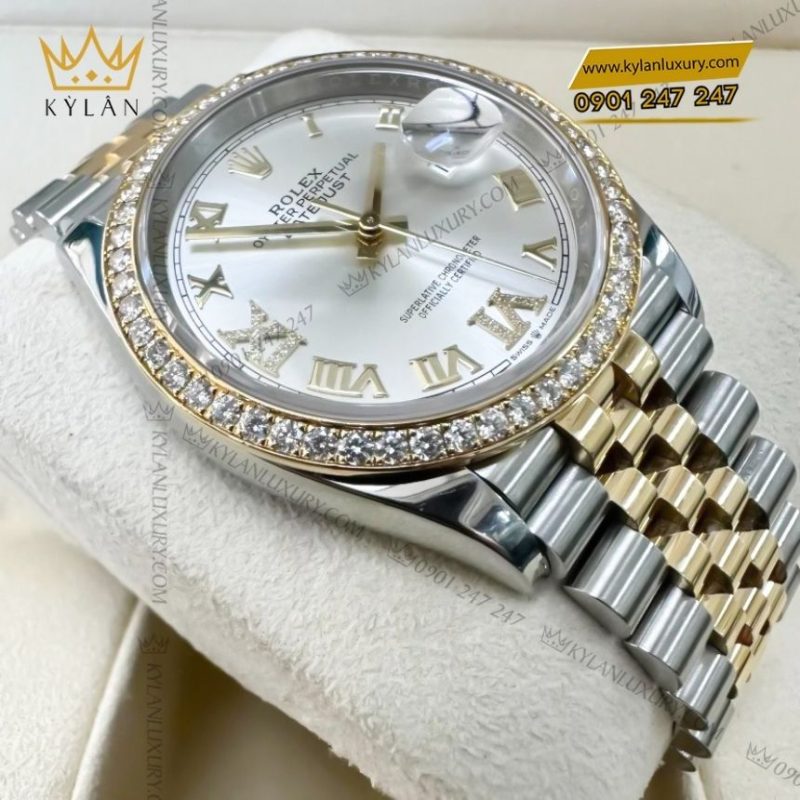 Đồng hồ Rolex Datejust 36 mặt số bạc vành kim 126283RBR-0017