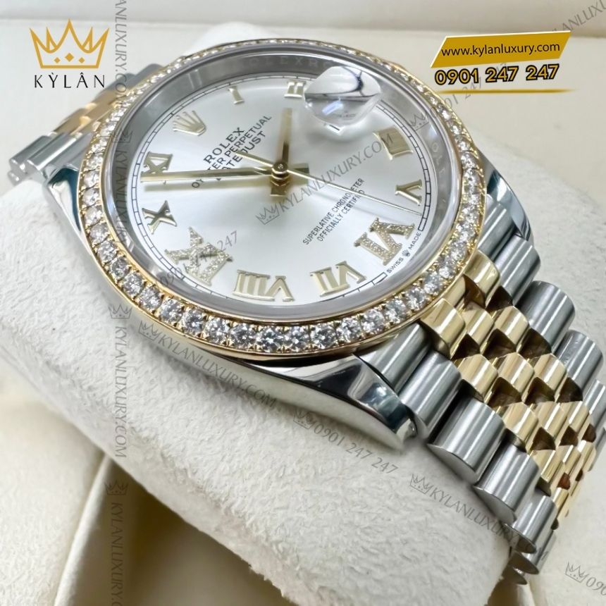Kỳ Lân Luxury rolex datejust 36 demi mat so bac 126283rbr 0017 7 Đồng hồ Rolex Datejust 36 mặt số bạc vành kim 126283RBR-0017
