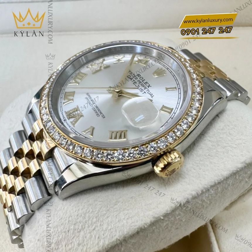 Kỳ Lân Luxury rolex datejust 36 demi mat so bac 126283rbr 0017 9 Đồng hồ Rolex Datejust 36 mặt số bạc vành kim 126283RBR-0017