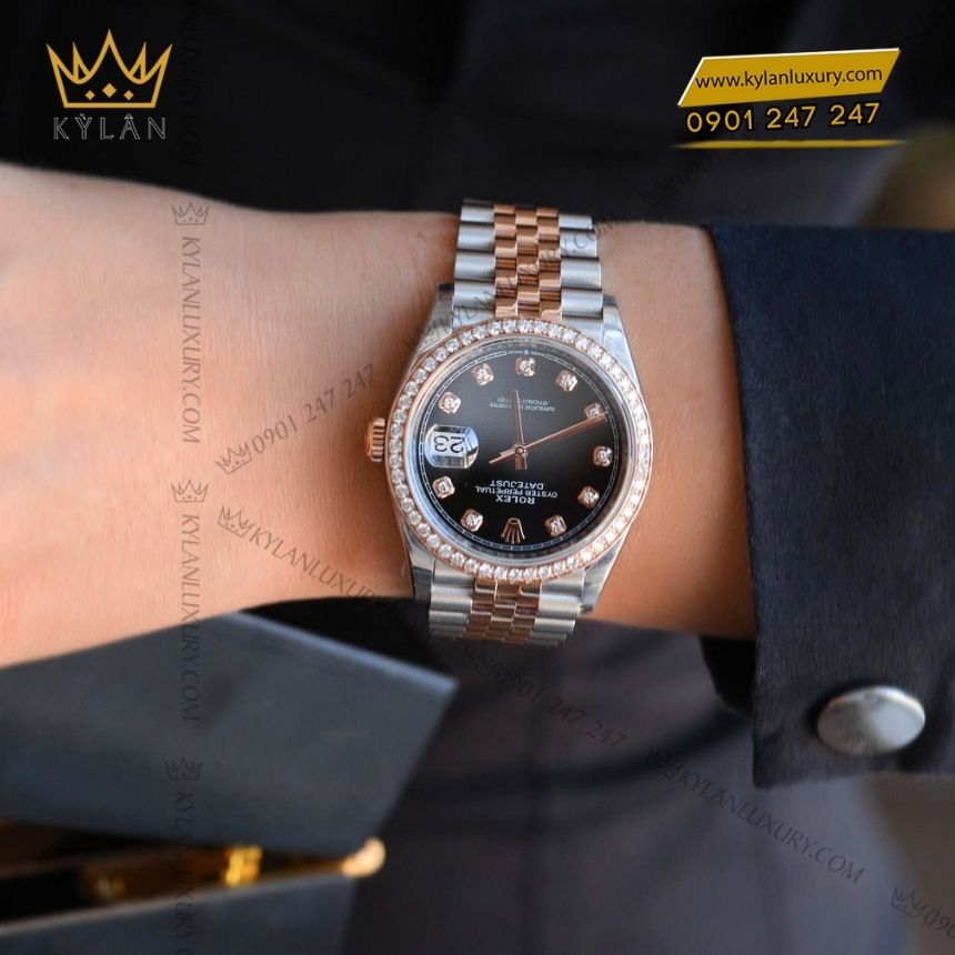Kỳ Lân Luxury rolex datejust 36 den vanh kim 126281rbr 0007 2 Đồng hồ Rolex Datejust 36 đen vành kim 126281RBR-0007