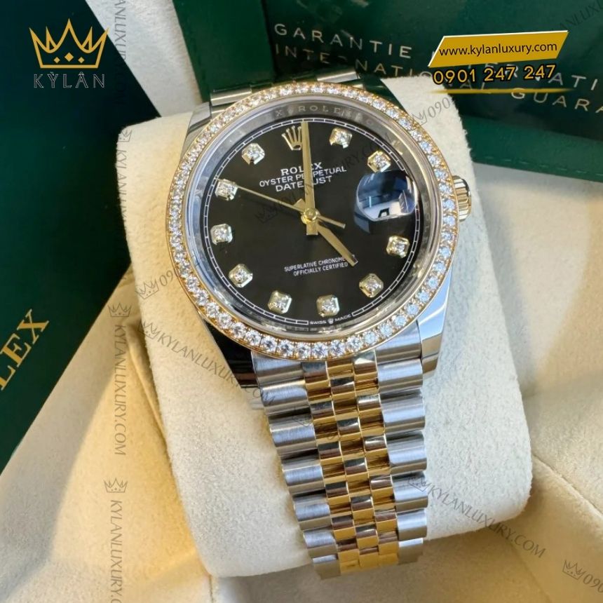 Kỳ Lân Luxury rolex datejust 36 den vanh kim 126283rbr 0007 10 Đồng hồ Rolex Datejust 36 đen vành kim 126283RBR-0007