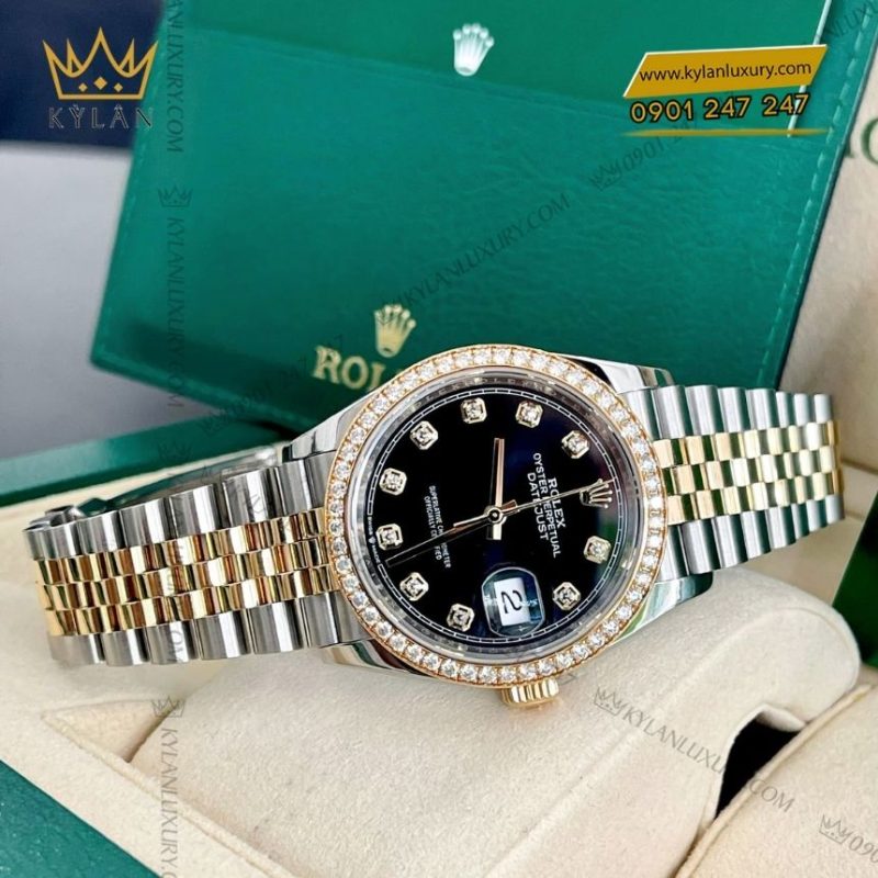 Đồng hồ Rolex Datejust 36 đen vành kim 126283RBR-0007