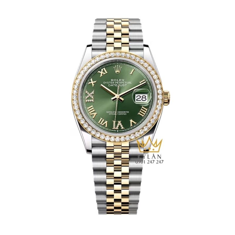 Đồng hồ Rolex Datejust 36 olive vành kim 126283RBR-0011