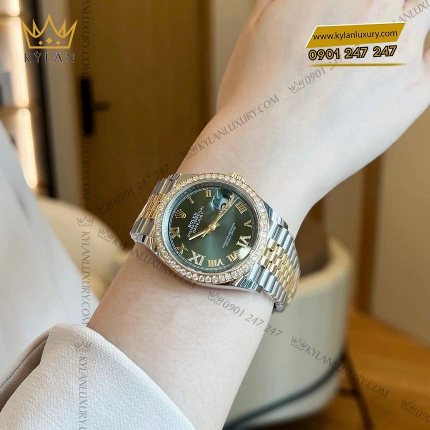 Kỳ Lân Luxury rolex datejust 36 oilve vanh kim 126283rbr 0011 2 Đồng hồ Rolex Datejust 36 olive vành kim 126283RBR-0011