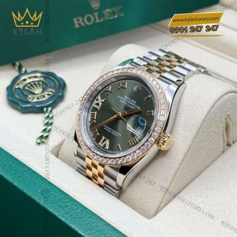 Đồng hồ Rolex Datejust 36 olive vành kim 126283RBR-0011