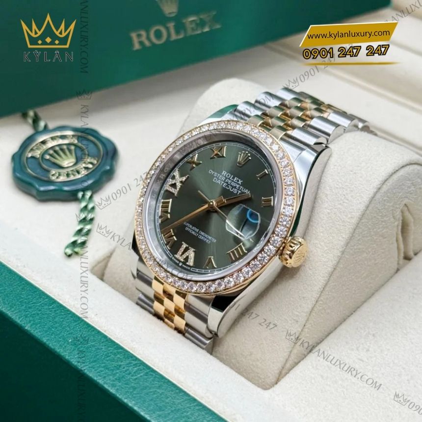 Kỳ Lân Luxury rolex datejust 36 oilve vanh kim 126283rbr 0011 3 Đồng hồ Rolex Datejust 36 olive vành kim 126283RBR-0011