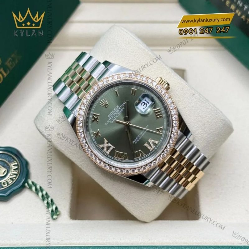 Đồng hồ Rolex Datejust 36 olive vành kim 126283RBR-0011