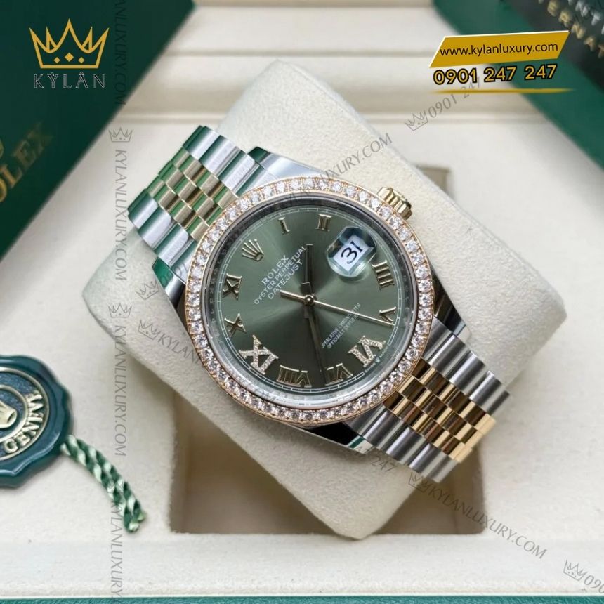 Kỳ Lân Luxury rolex datejust 36 oilve vanh kim 126283rbr 0011 6 Đồng hồ Rolex Datejust 36 olive vành kim 126283RBR-0011