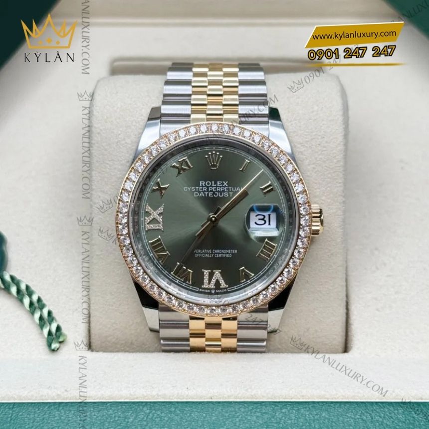 Kỳ Lân Luxury rolex datejust 36 oilve vanh kim 126283rbr 0011 7 Đồng hồ Rolex Datejust 36 olive vành kim 126283RBR-0011