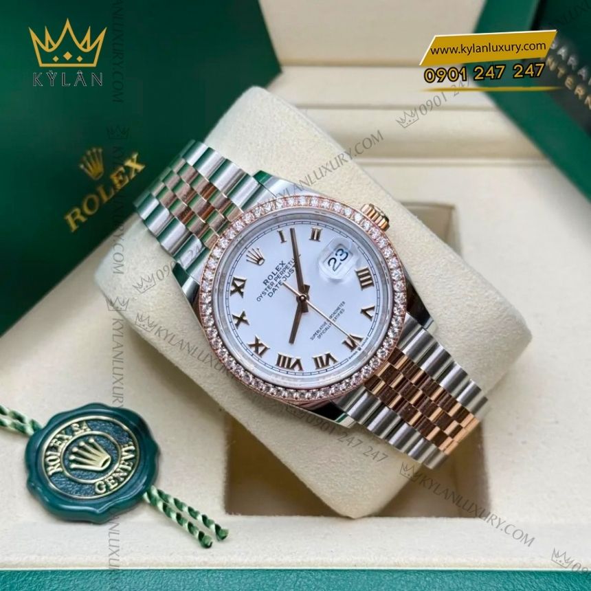 Kỳ Lân Luxury rolex datejust 36 trang kim cuong 126281rbr 0003 5 Đồng hồ Rolex Datejust trắng kim cương 126281RBR-0003
