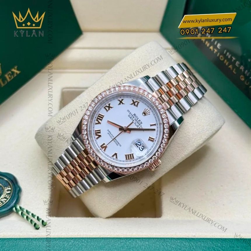Kỳ Lân Luxury rolex datejust 36 trang kim cuong 126281rbr 0003 7 Đồng hồ Rolex Datejust trắng kim cương 126281RBR-0003