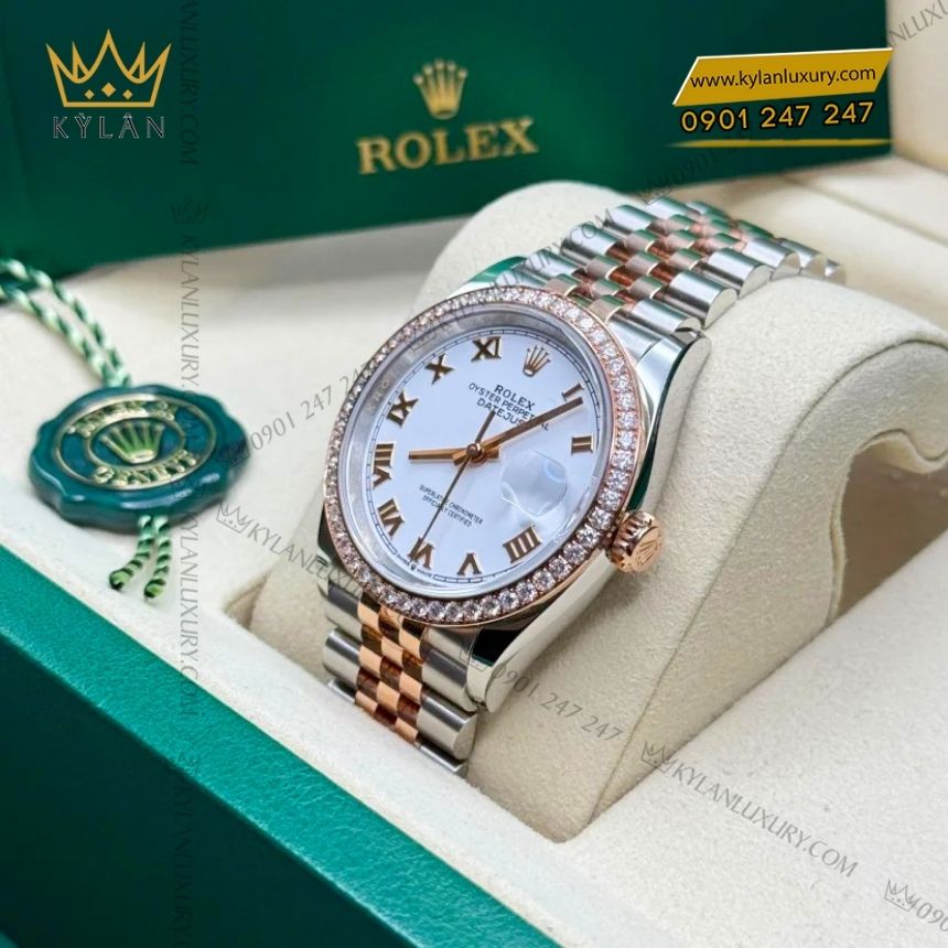 Kỳ Lân Luxury rolex datejust 36 trang kim cuong 126281rbr 0003 9 Đồng hồ Rolex Datejust trắng kim cương 126281RBR-0003