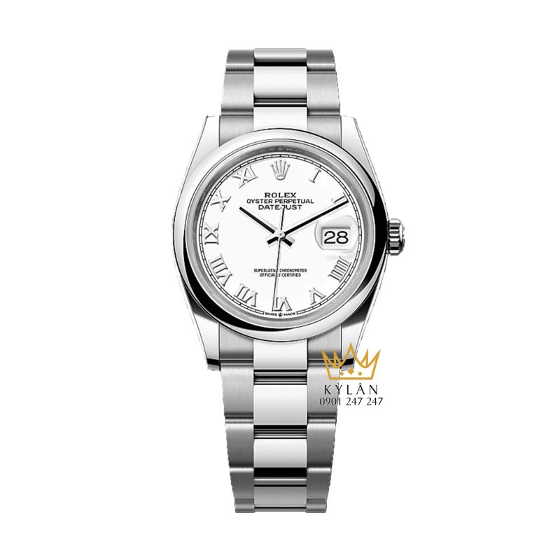 Đồng hồ Rolex Datejust 36 trắng La Mã vành trơn 126200-0008