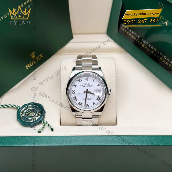 Đồng hồ Rolex Datejust 36 trắng La Mã vành trơn 126200-0008