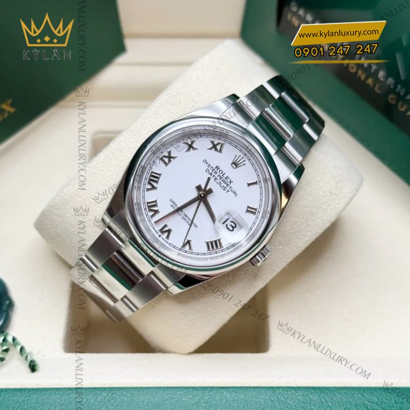 Đồng hồ Rolex Datejust 36 trắng La Mã vành trơn 126200-0008