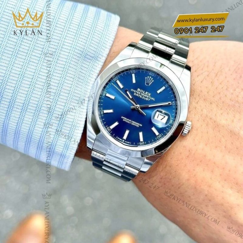 Đồng hồ Rolex Datejust 41 xanh dương vành trơn 126300-0001