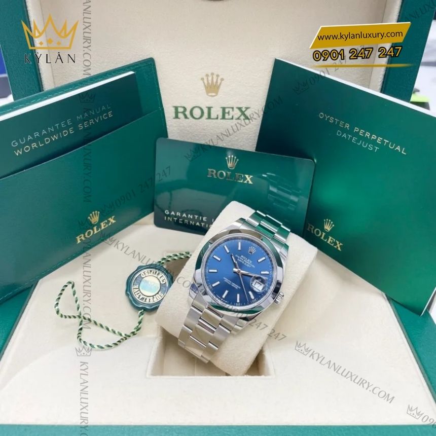 Kỳ Lân Luxury rolex datejust 41 126300 0001 bright blue 4 Đồng hồ Rolex Datejust 41 xanh dương vành trơn 126300-0001