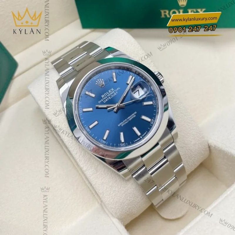 Đồng hồ Rolex Datejust 41 xanh dương vành trơn 126300-0001