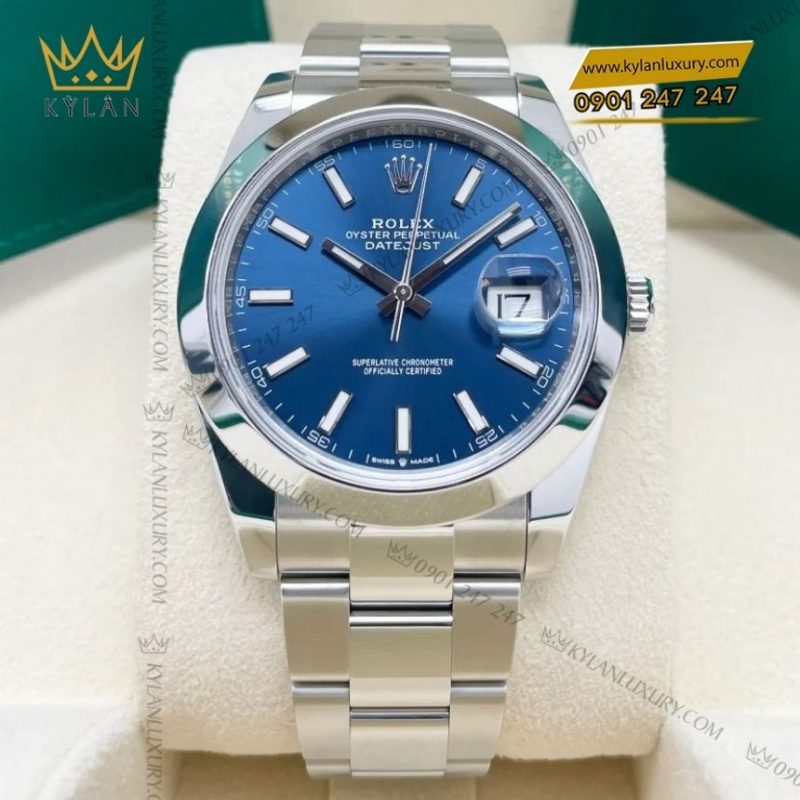Đồng hồ Rolex Datejust 41 xanh dương vành trơn 126300-0001