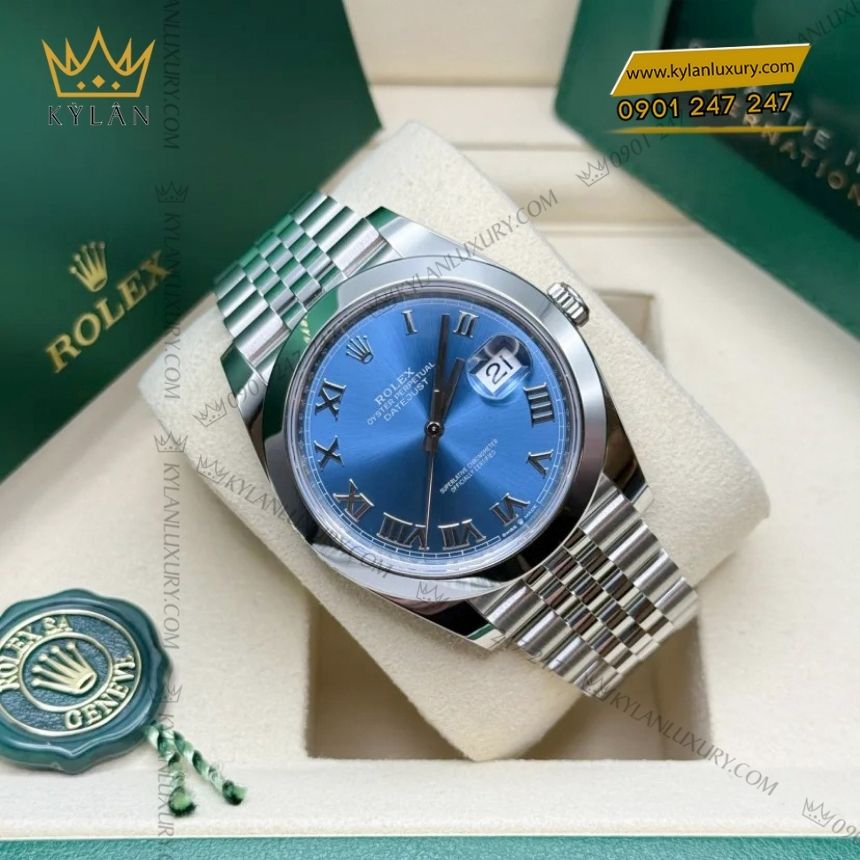 Kỳ Lân Luxury rolex datejust 41 xanh duong 126300 0018 4 Đồng hồ Rolex Datejust 41 xanh dương La Mã 126300-0018