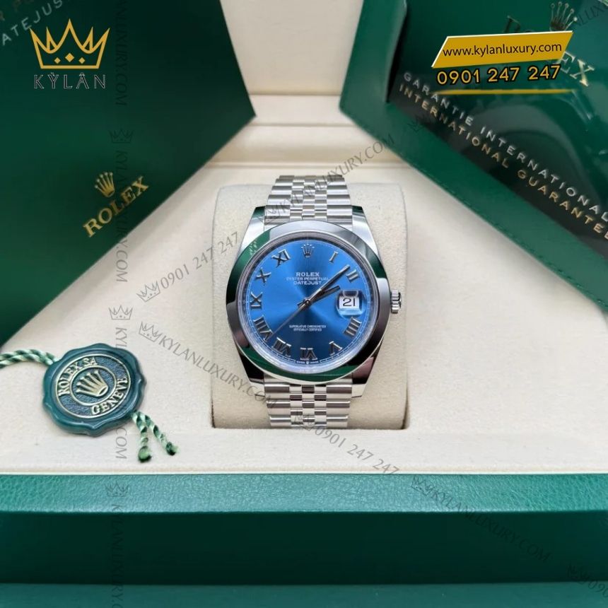 Kỳ Lân Luxury rolex datejust 41 xanh duong 126300 0018 5 Đồng hồ Rolex Datejust 41 xanh dương La Mã 126300-0018