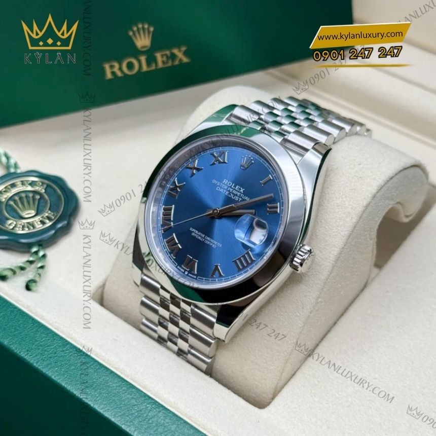 Kỳ Lân Luxury rolex datejust 41 xanh duong 126300 0018 8 Đồng hồ Rolex Datejust 41 xanh dương La Mã 126300-0018