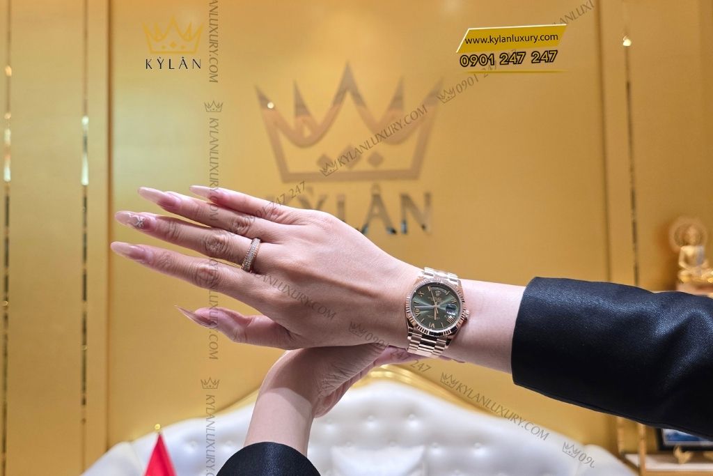 Kỳ Lân Luxury rolex day date 36 everose olive 128235 0089 12 Đồng hồ Rolex Day-Date 36 Olive La Mã 128235-0089