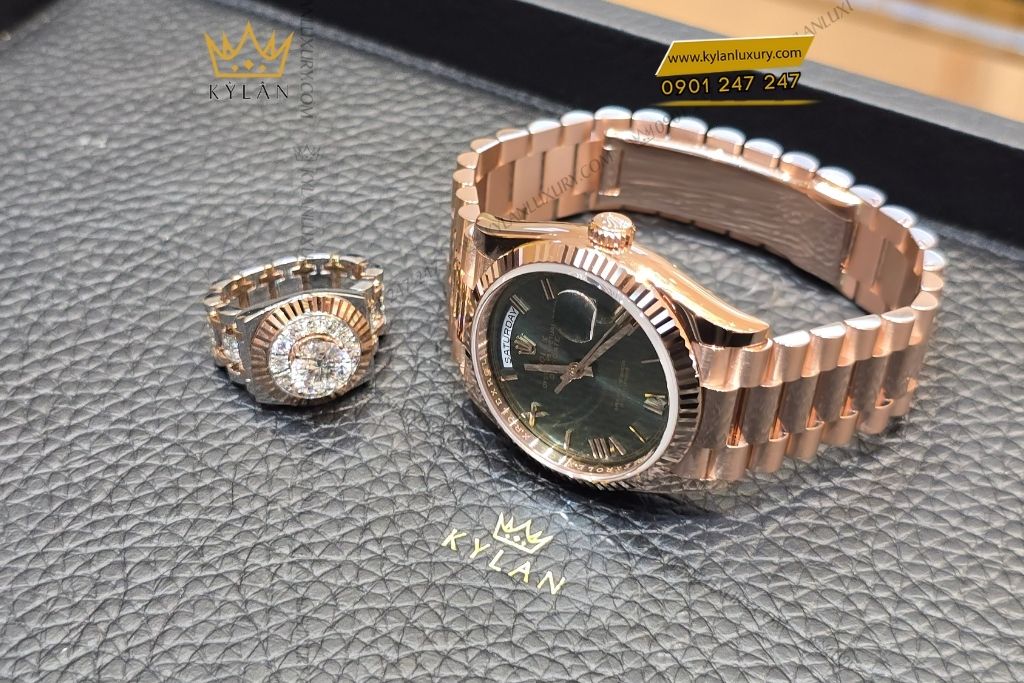 Kỳ Lân Luxury rolex day date 36 everose olive 128235 0089 6 Đồng hồ Rolex Day-Date 36 Olive La Mã 128235-0089