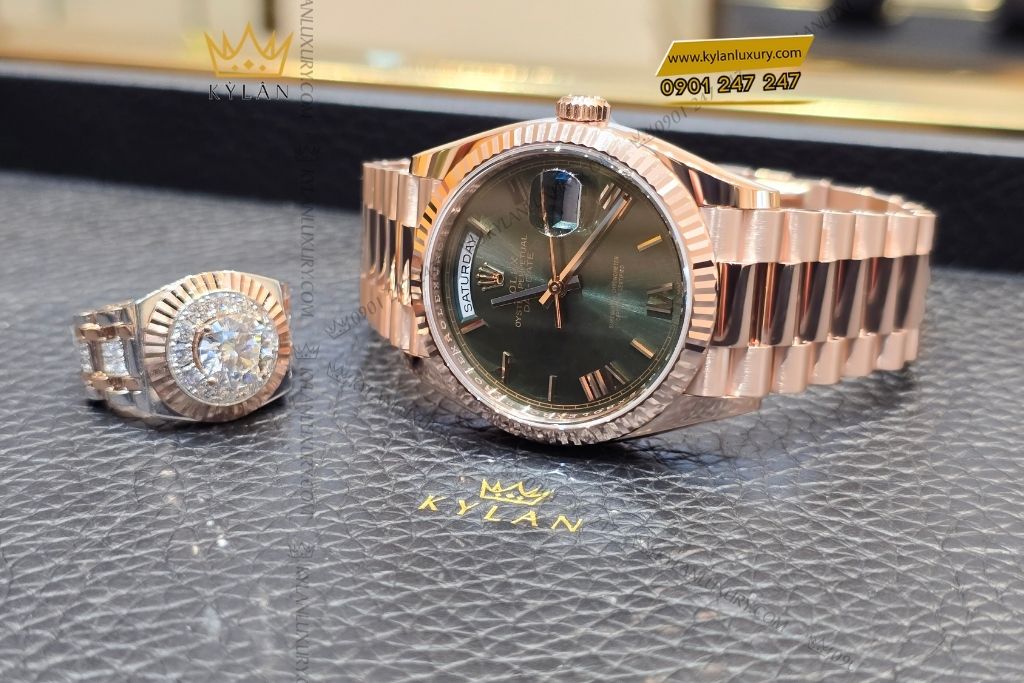 Kỳ Lân Luxury rolex day date 36 everose olive 128235 0089 7 Đồng hồ Rolex Day-Date 36 Olive La Mã 128235-0089