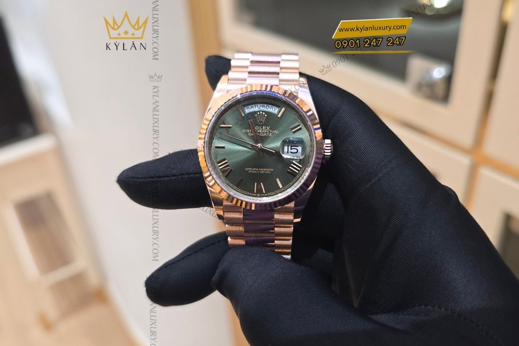 Kỳ Lân Luxury rolex day date 36 everose olive 128235 0089 9 Đồng hồ Rolex Day-Date 36 Olive La Mã 128235-0089