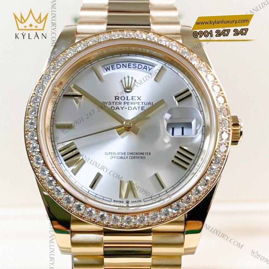 Kỳ Lân Luxury rolex day date 40 bac la ma 228348rbr 0007 5 Đồng hồ Rolex Day-Date 40 mặt bạc La Mã vành kim 228348RBR-0007
