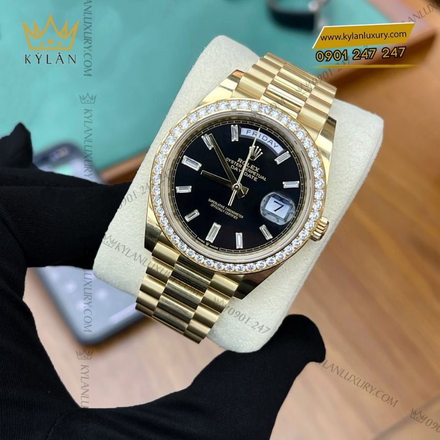 Kỳ Lân Luxury rolex day date 40 den kim cuong 228348rbr 0001 7 Đồng hồ Rolex Day-Date 40 mặt đen đính kim cương 228348RBR-0001