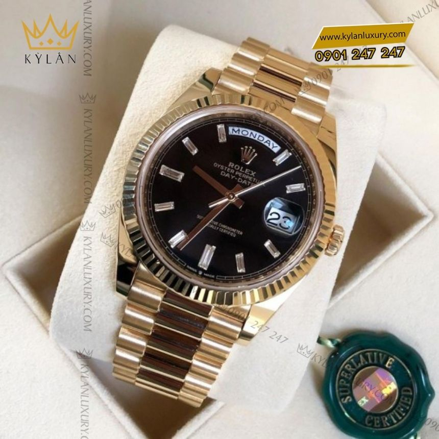Kỳ Lân Luxury rolex day date 40 mat so den 228238 0004 3 1 Đồng hồ Rolex Day Date 40 vàng vàng mặt số đen 228238-0004