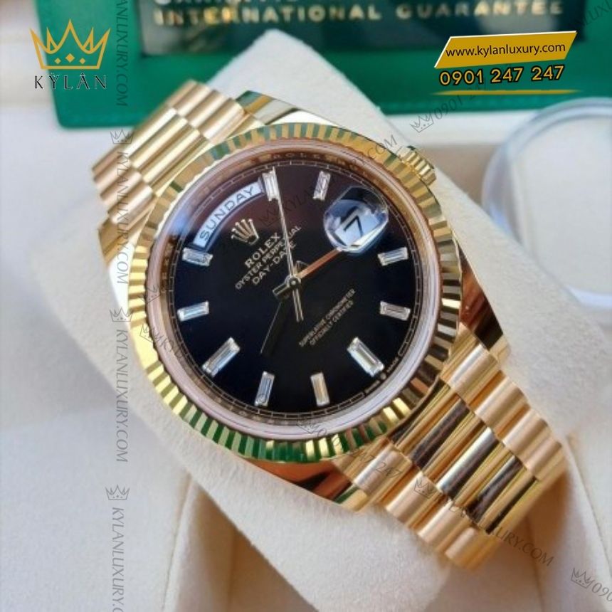 Kỳ Lân Luxury rolex day date 40 mat so den 228238 0004 8 Đồng hồ Rolex Day-Date 40 vàng vàng mặt số đen 228238-0004