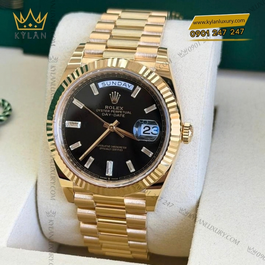 Kỳ Lân Luxury rolex day date 40 mat so den 228238 0004 9 1 Đồng hồ Rolex Day Date 40 vàng vàng mặt số đen 228238-0004