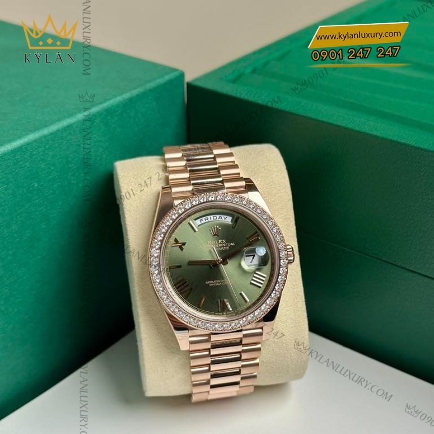 Kỳ Lân Luxury rolex day date 40 olive kim cuong 228345rbr 0011 10 Đồng hồ Rolex Day-Date 40 olive kim cương 228345RBR-0011