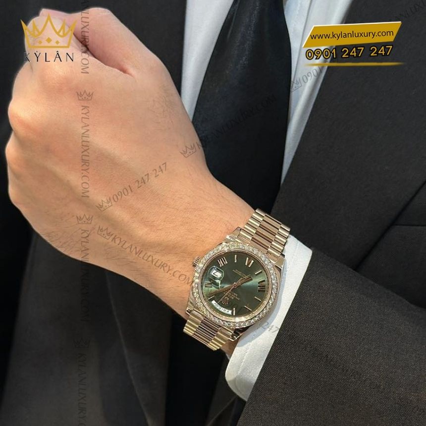 Kỳ Lân Luxury rolex day date 40 olive kim cuong 228345rbr 0011 11 Đồng hồ Rolex Day-Date 40 olive kim cương 228345RBR-0011