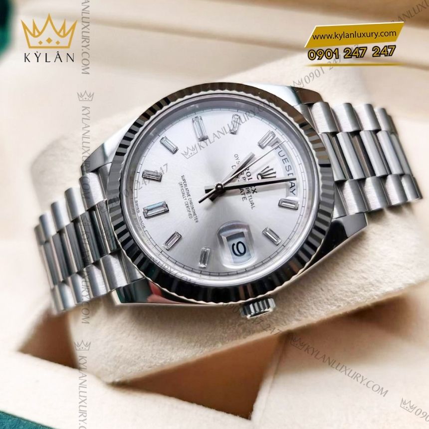 Kỳ Lân Luxury rolex day date 40 xam kim cuong 228239 0003 5 Đồng hồ Rolex Day-Date 40 mặt bạc đính kim cương 228239-0003